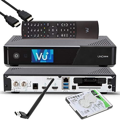 VU+ UNO 4K SE - UHD HDR 1x DVB-S2 FBC Sat Twin Tuner E2 Linux Receiver, YouTube, receptor de disco duro satélite, CI + lector de tarjetas, reproductor multimedia, USB 3.0, + cable HDMI EasyMouse, 1 TB