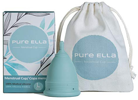 Pure Ella coppetta mestruale - Riutilizzabile coppa in silicone morbido - Indossala per 12 ore - In silicone per uso medico e senza BPA - Igiene femminile ecologica e ipoallergenica - Taglie XS, S, L