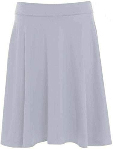 Jupe midi patineuse évasée swing pour femme à imprimé uni avec taille élastique grandes tailles, gris clair, 54-56