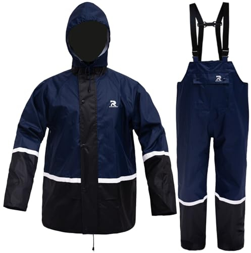 Rain Suits for Men Waterproof High Visibility Rain Gear Lightweight Rain Jacket with Bib Overalls Fishing Farming Golf(Navy,XL)