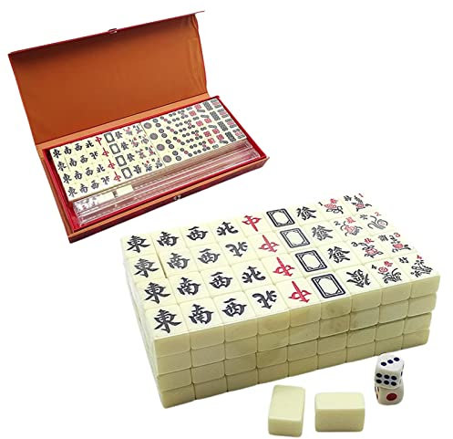 GIMOCOOL Majhong Spiel, Traditionelles Chinesisches Mahjong Spielset, Mini Version Mit 2 Ersatzkarten, 144 Kacheln, Tragbar, Ab 96 Jahren, Klassisch, Unisex
