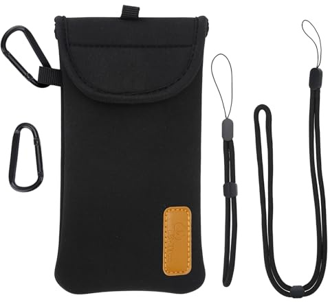 DOB SECHS Housse de téléphone en néoprène avec 2 mousquetons, cordon et dragonne, pour randonnée et voyage, convient aux téléphones jusqu'à 6,5