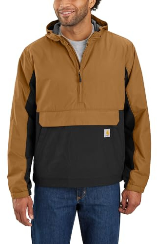 Carhartt Men's Rain Defender® Loose Fit Lightweight Packable Anorak, Carhartt Brown/Black, Medium