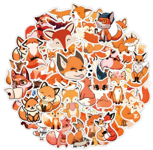 Jeffdad 60 Pcs Cute Fox Stickers Vinyl Waterproof Stickers Cartoon Animal Decorative Sticker for Water Bottles Laptop Luggage Car Bike Phone Case