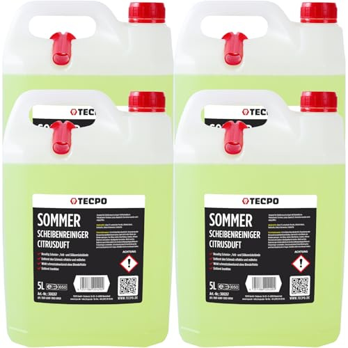 TECPO Scheibenreiniger, 20 Liter Sommer Scheibenwischwasser Scheibenklar gebrauchsfertig regenabweisend streifenfrei – Ideal für Auto, Fahrzeugscheiben, Scheinwerfer, Spiegel, Fenster