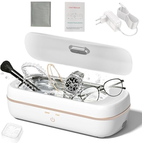 HyAdierTech Limpiador Ultrasonidos, Limpiador Ultrasónico Profesional 48KHz, Limpiador de Joya Ultrasonidos con 2 Modos de Limpieza Temporizador para Gafas, Relojes, Pendientes, 350ML