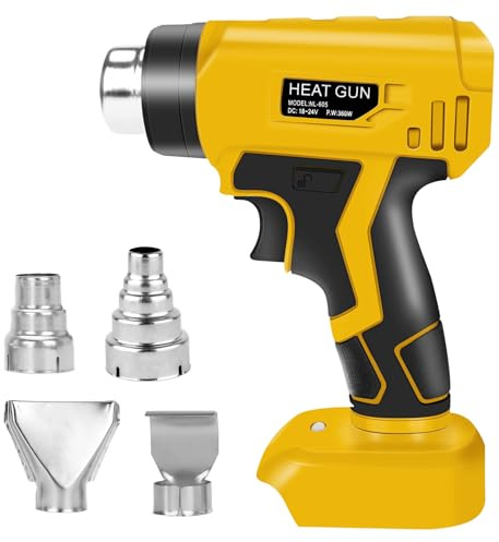 Akku Heißluftpistole Kompatibel mit Dewalt 20V Akku, Max. 430℃ Kabellose Heißluftpistole mit 4 Düsen zum Abbeizen, Biegen von Rohren, DIY (ohne Akku)