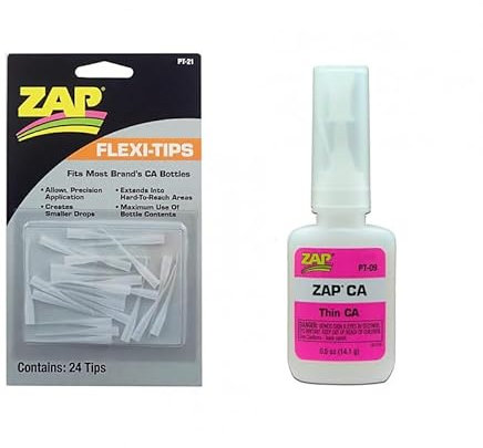 ZAP PT09 Super Thin CA 1/2oz AND PT21 Flexi-Tips Glue Applicators (24), Suitable for Fibreglass, Balsa Wood, China, Cloth, Pottery and Rubber