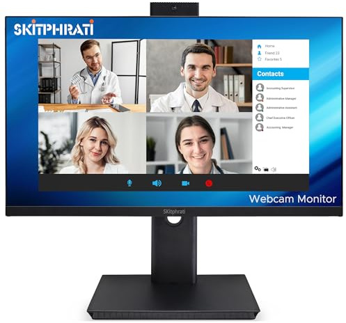 SKitphrati 23.8” Business Webcam Monitor, 1080P IPS Screen 75HZ, Video Conference Monitor - Built-in Adjustable 5MP Webcam, Mic Array, Speakers, Eye Care, Frameless, HDMI, DP, VGA, USB 2.0