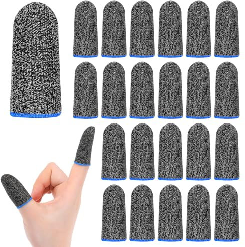 20 Stück Gaming Finger Sleeve- Silberfaser Finger Sleeves-Ultradünne Fingerlinge mit Blauem Rand-Schweißfeste Touch fingersleeves Zubehör-für Alle Touchscreen
