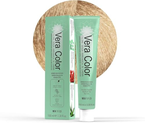 Vera Color - Biondo Platino Naturale 10 - Colorazione Professionale Long Lasting in Crema Senza ammoniaca con Cheratina Vegetale, Aloe Vera e Bacche di Goji - Copertura Totale Capelli Bianchi - 100ml