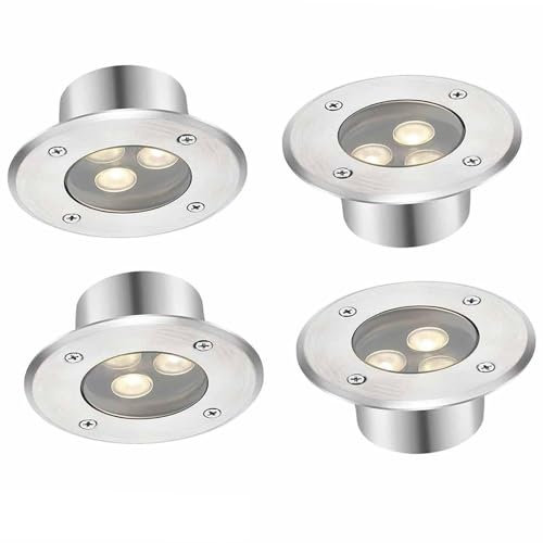 4 Luces LED Sumergibles Para Piscina - IP68 Luz Subacuática, Luz LED Enterrada De 3W, Focos Empotrables Redondos Ultrafinos Para Paisajes De Fuentes, Iluminación Subacuática Para Estanques(Warm White,