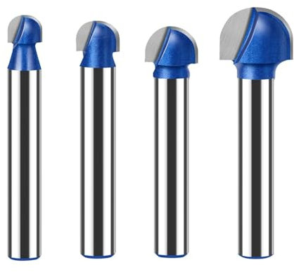 Fraise à bout sphérique à tige de 6 mm, 1/4 po, 1/4 po, fraise à bois à double cannelure en carbure(4PCS 6.35mm Shank)