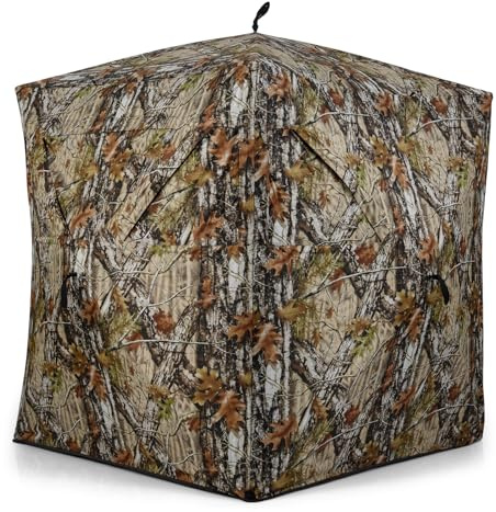 HOMASIS Tenda da Caccia Portatile per 2-4 Persone, Capanno Mimetico a Visione a 360°, Capanno da Caccia di Cervi e Tacchini con Finestre e Borsa per Trasporto (140 x 140 x 170 cm)