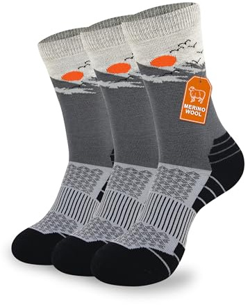 Pioneer Camp Merino Wool Hiking Socks for Men & Women Cozy Running Socks Cushioned Breathable Athletic Work Hunting - 3 Pairs