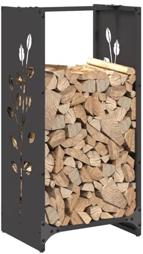 Tomostar Range Bûche Vertical, Range Bois Étagère à Bûches Support pour Bois de Cheminée Portant de bois chauffage noir 40x30x80 cm