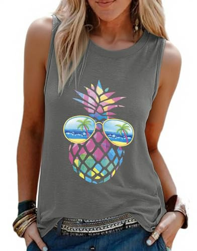 heekpek Debardeur Femme Tank Top Imprimé à Col Rond Tee Shirt Femme sans Manche Décontracté Haut Ete Chic