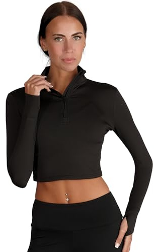 Silky Dance 1/4 Zip Long Sleeve Crop Top Jacket for Girls, Quarter Zip Gym Top, Sports Yoga Dance - Black - Age 5-7