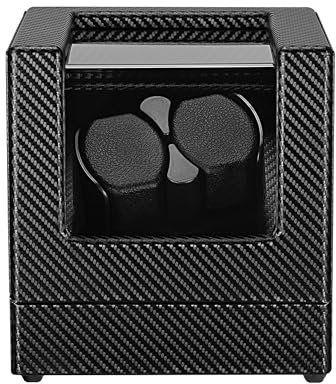 POUILLA Carbon Fibre Wooden Automatic Double Watch Winder Cover-Open Auto Stop Function with Mabuchi Motor SR0238