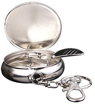 Clenp Cendrier Cigarett-e, Mini Cendrier Cigarett-e à Poche Ronde avec Porte-clés Accessoire Fumeur Portable Argent