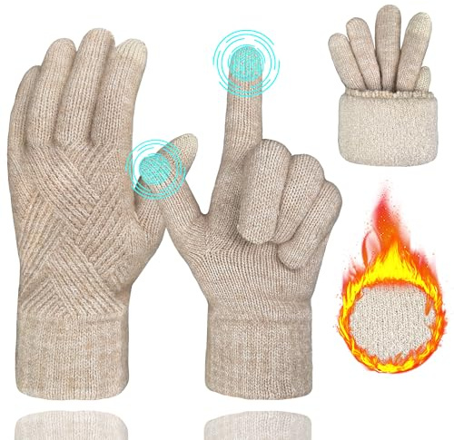 ehsbuy Gants Hiver Femme Tactiles Chaud Laine Gants avec Doublure en Polaire Thermique pour Ski Vélo Conduite Outdoor Sport