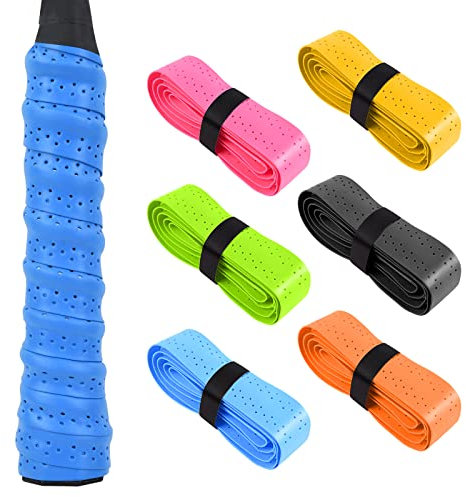 flintronic 6pcs Ruban de Raquette Grip, PU Raquette Grip Bande Ruban Antidérapant Séchage Rapide Anti Slip Absorbante Racket Grip, pour Tennis Raquette de Raquette de Pêche de Badminton Squash