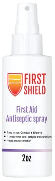 First Shield First Aid Antiseptic Spray, Wound Cleaner, Benzalkonium Chloride for Minor Cuts, Scrapes and Burns – 2 Oz, 1.0 Count, Pack of 1