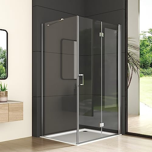 Duschkabine 120 x 80cm Duschtür Falttür mit Seitenwand Eckeinstieg Falttüren 6mm ESG Glas Duschabtrennung Eckdusche Eck-Duschkabine Drehtür