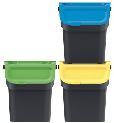Keden Kaddi Q Système de tri sélectif, 3 x 20 l, avec filtre à charbon actif, bac de tri des déchets avec couvercle, poubelle de recyclage, poubelle en plastique (noir)