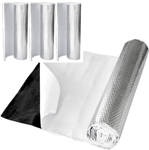 RECAMBO Tappetino isolante in alluminio butilico massimo isolamento acustico: riduce il rumore stradale, vibrazioni, sonagli Autoadesivo anti rombo e bitume 3 rotoli da 50 cm x 400 cm totale 6