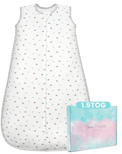 TURMIN Baby Sleeping Bag 1.5 Tog - Cotton Winter Sleeping Bag Baby 6-12 Months Quilted Sleep Sack, Soft Warm Toddler Sleep Bag for Boys Girls Essentials, Star