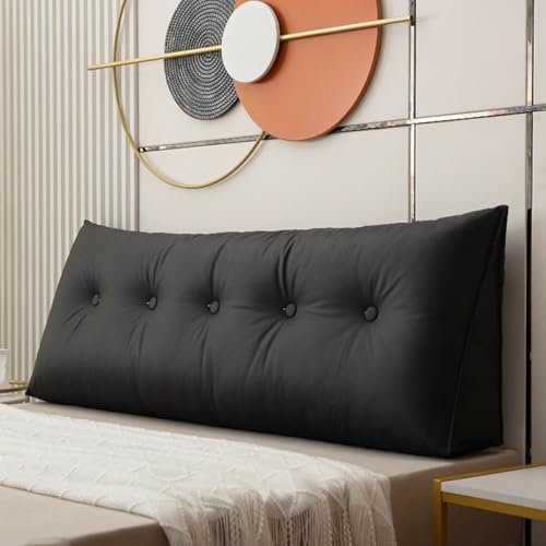 MONDEX Rückenlehne für Bett, Ergonomisch Dreieckiges Lesekissen mit praktischem Seitenfach und Abnehmbarem Waschbarem Bezug, Keilkissen Lendenkissen für Bett und Sofa,Schwarz,60CM