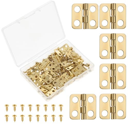 30 Stück 13 x 12 mm Mini Scharniere Hinges, Messing Scharnier Klein, kleine Scharniere für Holzkisten, 180-Grad-Drehscharniere mit Schrauben, Miniatur-Möbelzubehör (Gold)