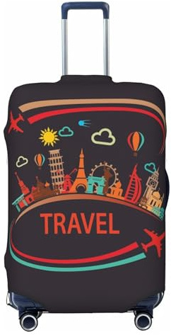 Richugui Travel Letter Cartoon Pattern Luggage Cover Elastic Washable Stretch Suitcase Travel Suitcase Protector Anti-Scratch Cover for Kid and Adult,L (25-28 inch)