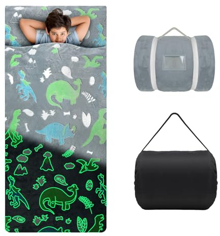 Nap Mat per Bambini Luminoso con Rimovibile Cuscino, Grande Sacco a Pelo Pieghevole per Ragazze Ragazzi, Nap Mats con Doppia Cerniera per Campeggio, Scuola Materna e Asilo, 170×75cm Dinosauro Grigio