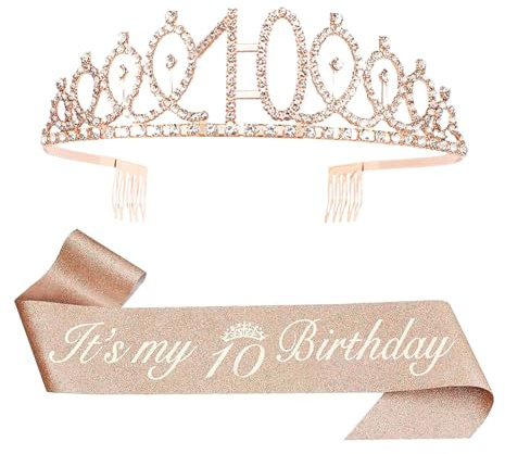 teokyat Décoration d'anniversaire 50 ans pour femme Or rose - Écharpe 50 et fabuleux et couronne de diadème en cristal, ensemble de dureté d'anniversaire pour femmes, cadeau d'anniversaire de 50 ans