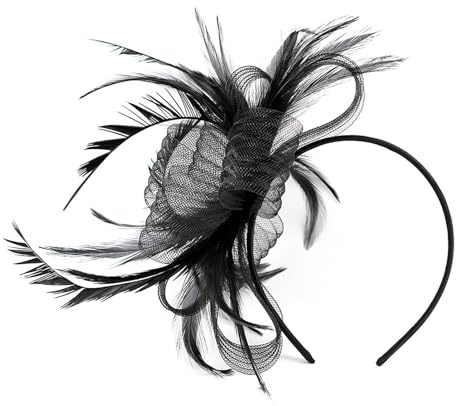 Henyall Flower Cocktail Tea Party Headwear, Fascinators Feather Headband for Weddings, Daily Wear, Artificial Flower Feathered Headpiece,for Girls and Ladies(Black)