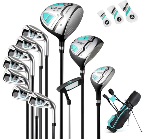 COSTWAY 12 Pieces Complete Golf Clubs Set for Men Women, Golf Club Package Set with 460CC #1 Driver, #3 Fairway and #5 Hybrid, #5#6#7#8#9#P #S Irons & Putter, Rain Hood, Right Hand (Green)