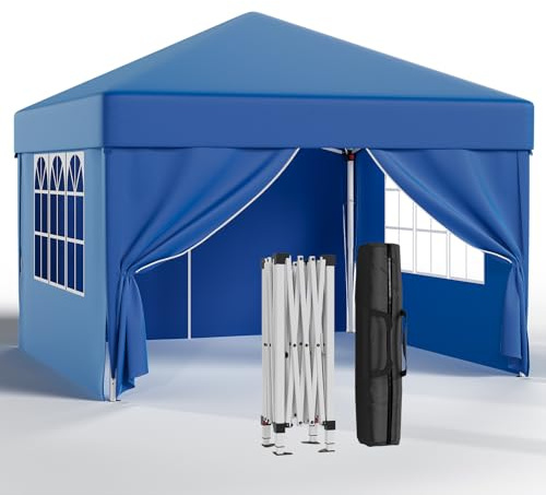 JUMMICO Tonnelle Pliante 3x3 Imperméable,Tonnelle de Jardin Exterieur avec 4 Côtés,Tonnelle Pliante Hauteur Réglable, Barnum UV50+,Tonelle pour Camping Festival Plage Jardins,Bleu