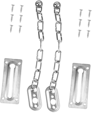 HONITANO Lot de 2 Chaînes de Porte en Acier Inoxydable Argenté avec Dispositif de Verrouillage Supplémentaire et Sécurité Garçon et Filles pour Portes Intérieures et Extérieures