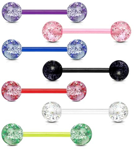 viva-adorno barbell piercing stav tungpiercing plast glitter bollar akryl flexibel bröstpiercing bröstpiercing Z314n, Plast