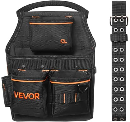 VEVOR Cintura Porta Attrezzi da Carpentiere Professionale con 14 Tasche, Borsa da Lavoro Robusta e Regolabile per Elettricisti, Carpentieri, Edilizia, Regolabile in Vita da 83 a 127 cm