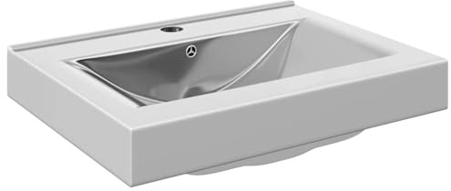 Vasque à Encastrer, Lavabo Encastré Céramique Évier Encastrable Salle de Bain avec trop-plein 60x46x16 cm Céramique Argenté