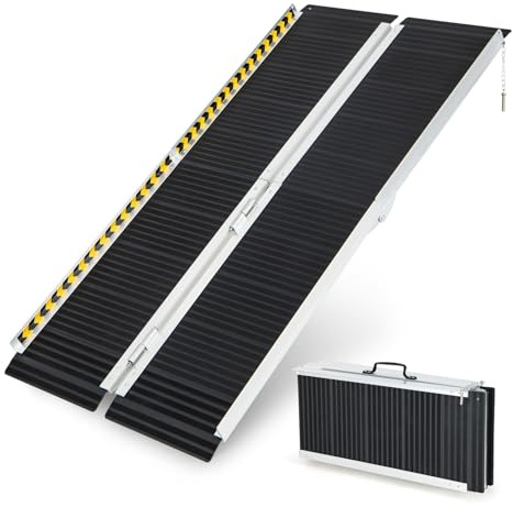 Vikbar bärbar aluminiumramp med halkfri yta och reflekterande klistermärken för rullstolsåtkomst i hemsteg och trappor