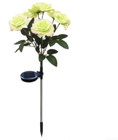 Paquete de 7 luces solares de simulación de rosas con estacas de tierra para césped al aire libre, patio, porche e iluminación de patio (verde)