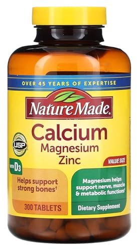Nature Made Calcium, Magnesium Oxide, Zinc with Vitamin D3 helps support Bone Strength, Tablets, 300 Count