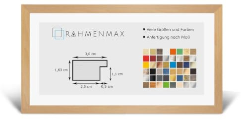 RahmenMax® Morena - Cornice portafoto in legno, 22 x 55 cm, da appendere/cornice, su misura, in MDF, decorazione in faggio con vetro acrilico trasparente da 1 mm