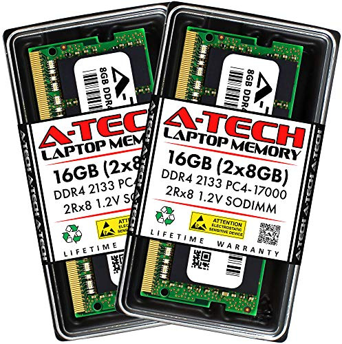 A-Tech 16GB Kit (2 x 8GB) 2133Mhz PC4-17000 260-Pin So-Dimm DDR4 1.2v Non ECC 2rx8 Laptop & Notebook Computer Memory Ram Modules (AT8G2D4S2133ND8N12V)