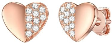 Rafaela Donata Damen Ohrstecker Herz aus 925/- Sterling Silber rosévergoldet mit Zirkonia weiß - Herzohrringe Rosegold