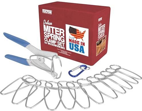 Fulton Miter Spring Clamps for Woodworking Set, Wood Trim, Picture Frames, Crown Molding Tool, Hip Clip & 13 Spring Miter Clamps for Trim, Finish Carpenter Tools, Made in USA